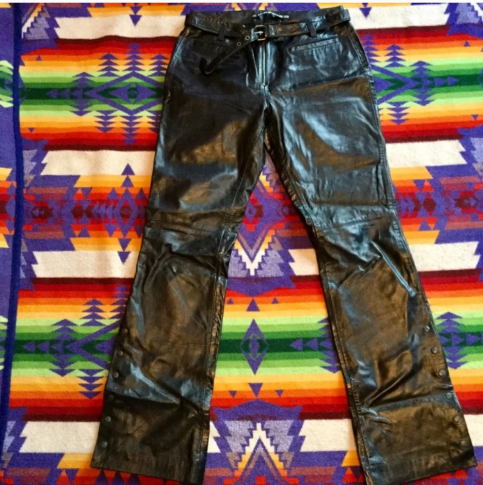 🔥 BLACK LEATHER Designer Illig PANTS Zip Front Sz SMALL Deadstock  GOTHIC